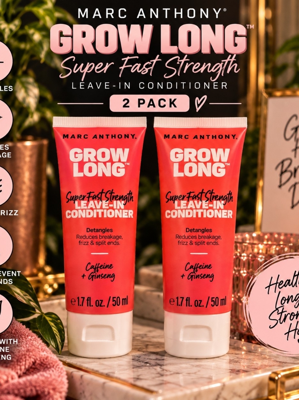 Marc Anthony Grow Long Super Fast Strength Leave-In Conditioner - Pink (2 Pack)